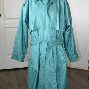 Vintage Worthington Women's Trench Coat Rainwear Teal Blue size 16WP